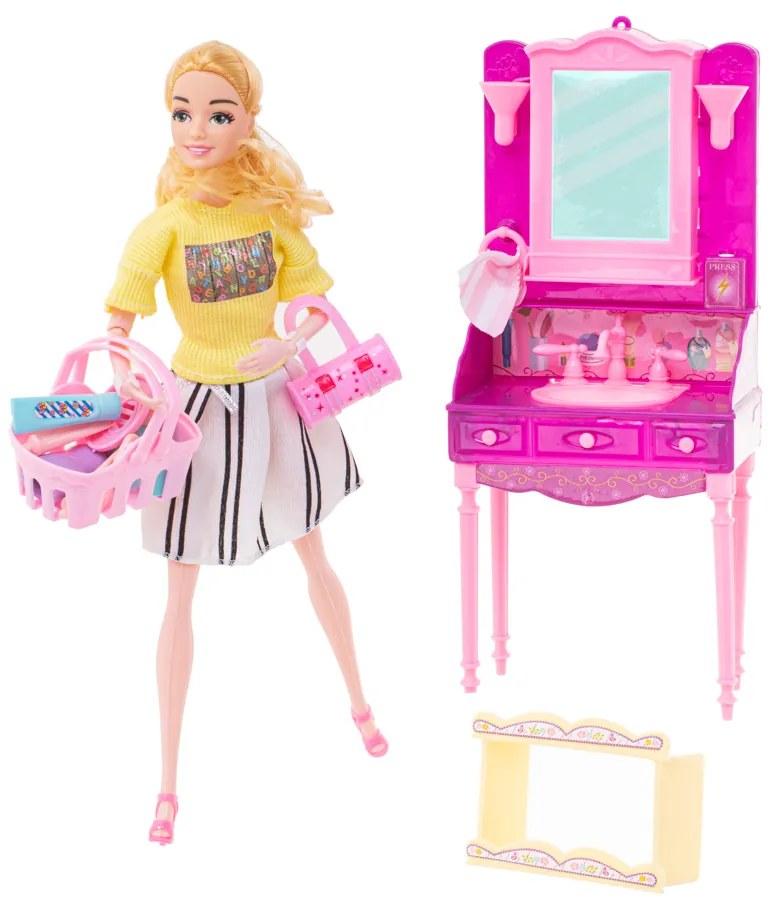 KIK Bábika Fashionista s toaletným stolíkom a oblečením na prezliekanie