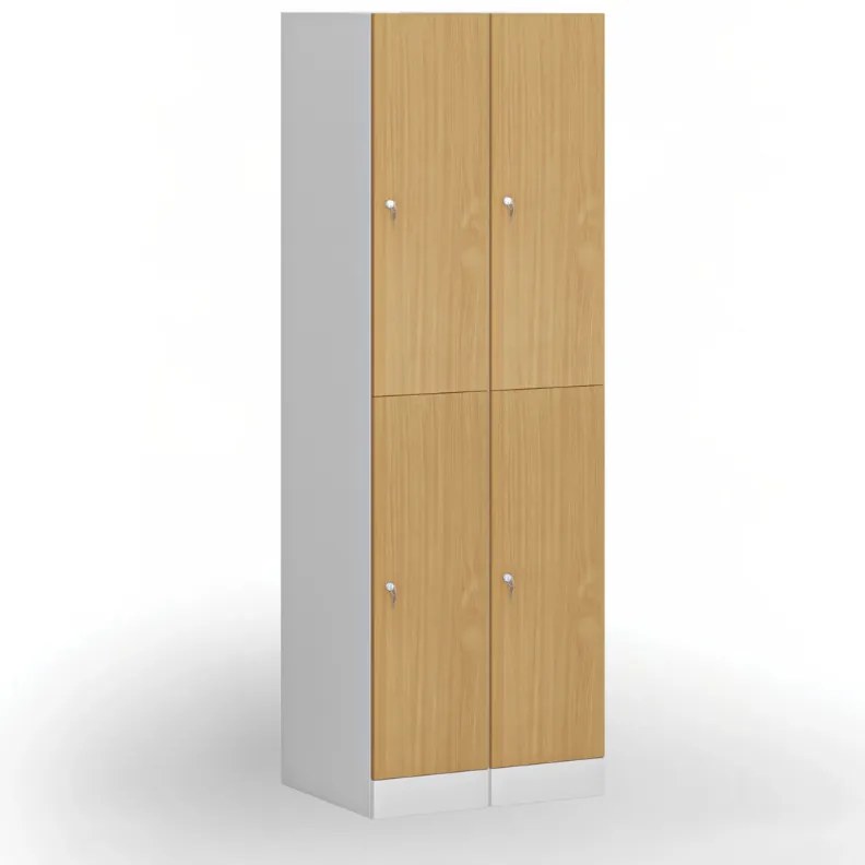 Šatníková skrinka S1 s úložnými boxmi, 2 boxy, 1850 x 300 x 500 mm, demont, cylindrický zámok, laminované dvere, biela