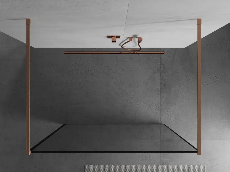 Mexen Kioto, sprchová zástena Walk-In 110 x 200 cm, 8mm sklo čierny vzor, medený matný profil, 800-110-002-65-70