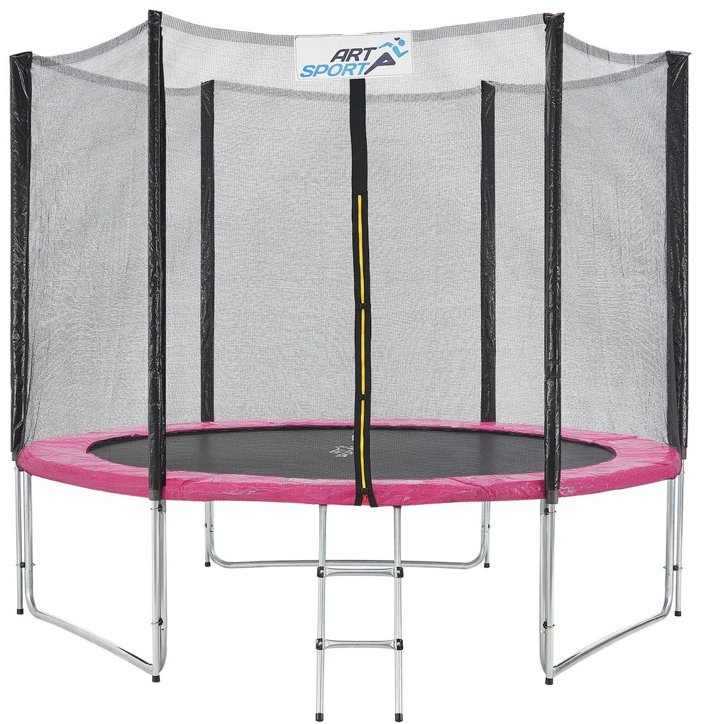 Juskys Trampolina Jampino 3,05 metrový priemer s ochrannou sieťkou a rebríkom ružová