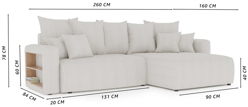 Rohová sedačka Napolia (L) (krémová). Akcia -20%. Vlastná spoľahlivá doprava až k Vám domov. 1120033