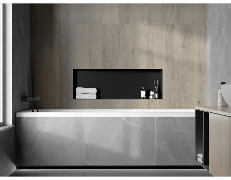 Mexen X-Wall-NR, polička na zapustenie pod obklad bez goliera 90 x 30 cm, čierna matná, 1971903010