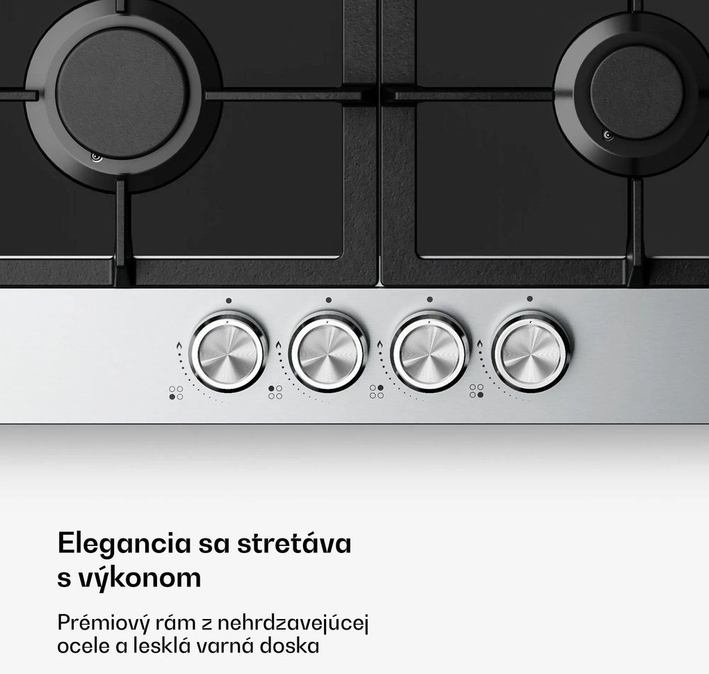 Klarstein Verosteel plynová varná doska, 4 horáky, elektrické zapaľovanie, kompatibilná s zemným plynom a LPG, 8000 W, 60 cm