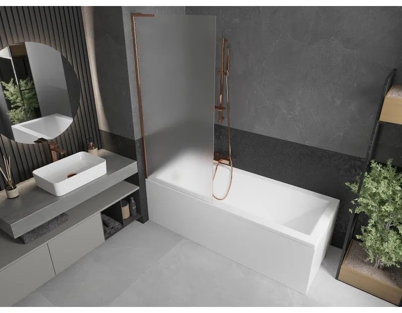 Mexen Next L, 1-krídlová vaňová zástena 80 x 150 cm, 6mm sklo námraza, ružové zlato profil, 895-080-000-03-30-60