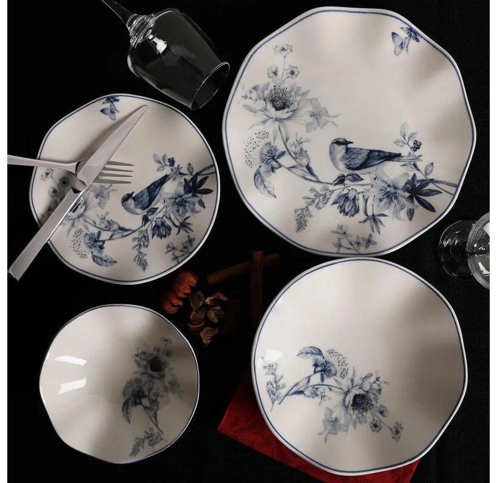 Jedálna súprava 24 ks biela/modrá/porcelán