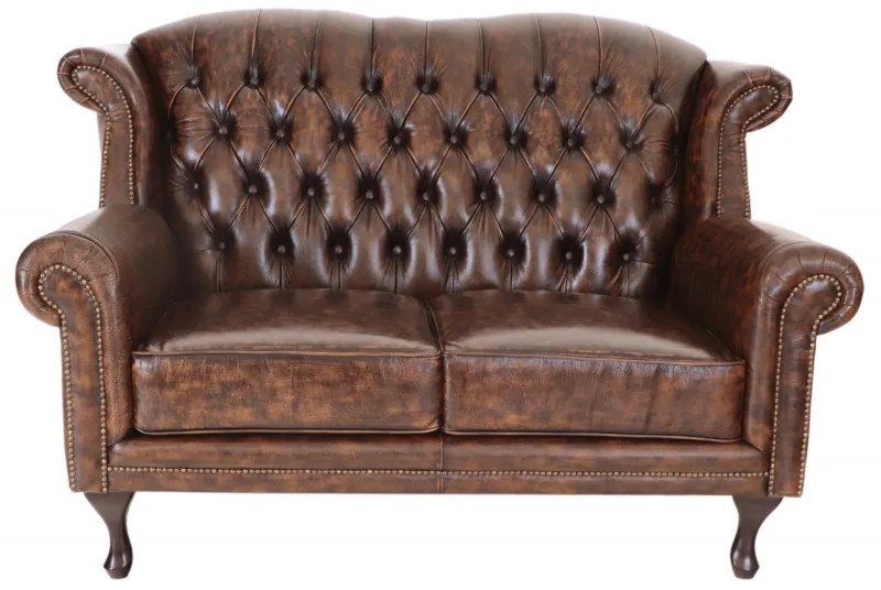 Pohovka dvojmiestna Chesterfield Crown z pravej hovädzej kože Whisky Whisky
