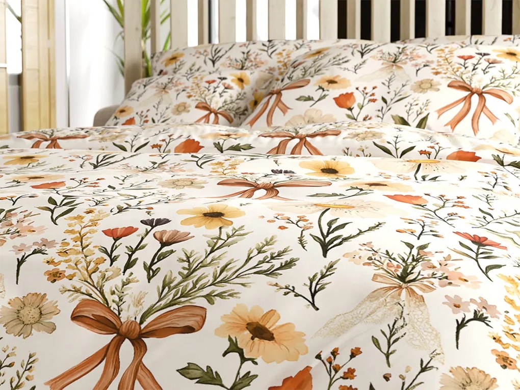 Polybavlnené obliečky FLORAL RIBBON POLY krémové Rozmer obliečky: 70 x 90 cm | 140 x 220 cm