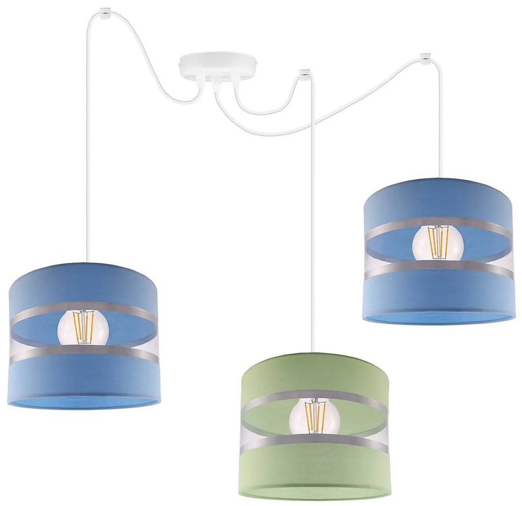 Závesné svietidlo Elegance Spider, 3x textilné tienidlo (mix 8 farieb), w