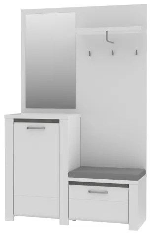 Predsieňová stena so zrkadlom HIRO biela/šedá