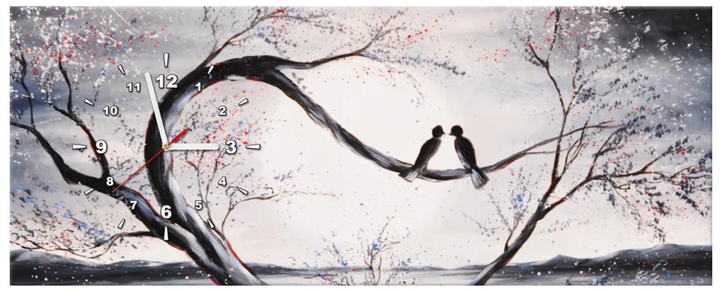 Gario Obraz s hodinami Vtáčia láska na konári Rozmery: 100 x 40 cm