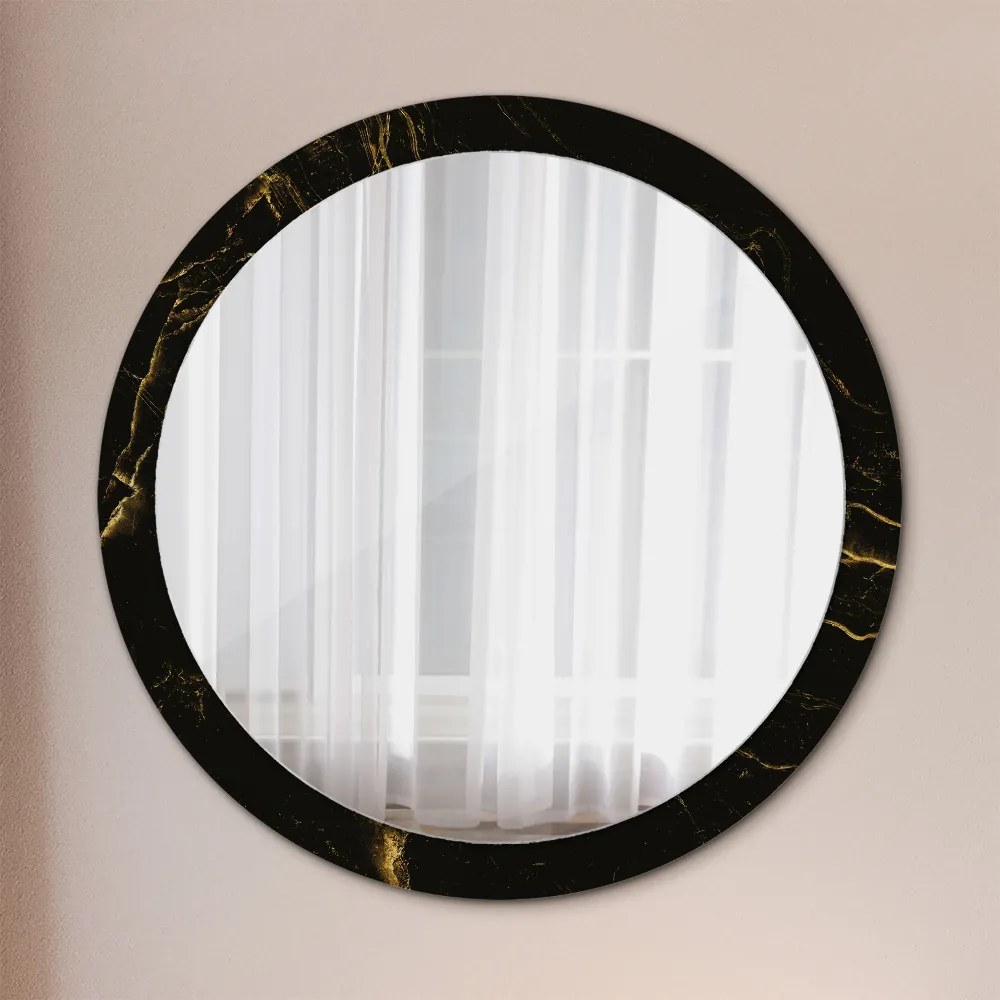Okrúhle ozdobné zrkadlo na stenu Čierny mramor fi 100 cm