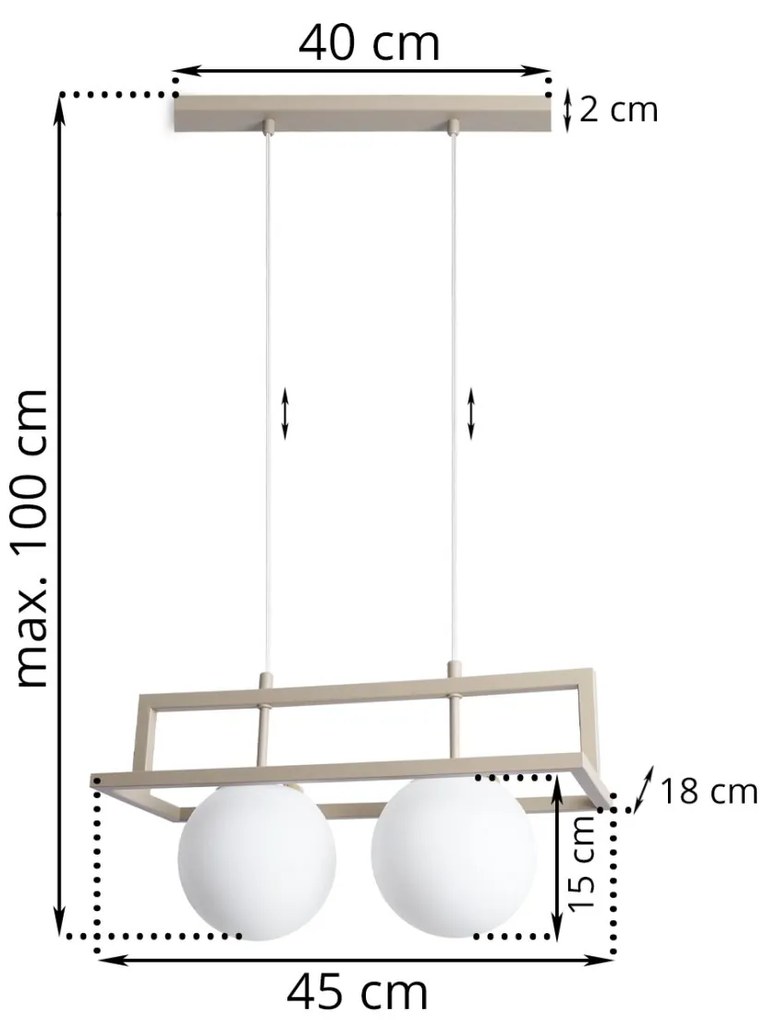 Závesné svietidlo Florence, 2x biele sklenené tienidlo, be/g