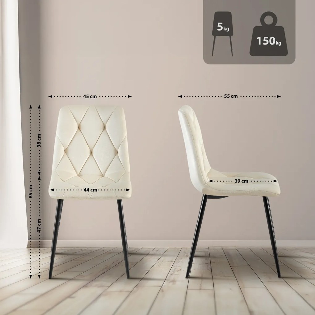 Jedálenská stolička Clairton zamat - krémová