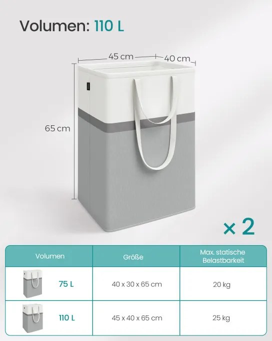 Set dvoch košov na bielizeň 2x110L LCB210G02