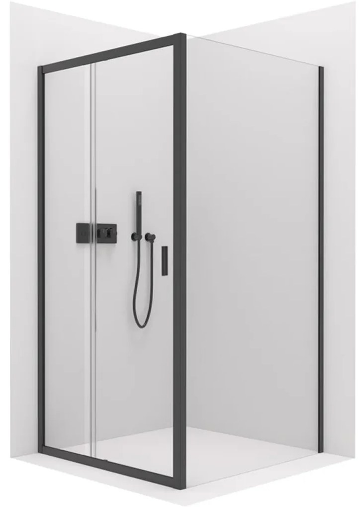 CERANO - Sprchovací kút Varone LINE L/P - čierna matná, transparentné sklo - 130x90 cm - posuvný, CER-CER-DY505B-90111