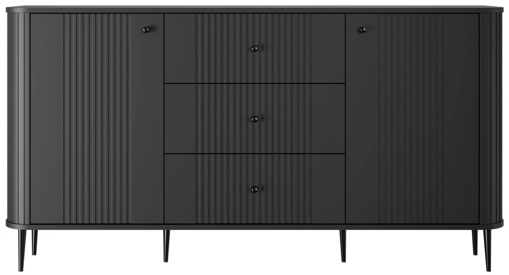 Komoda Vespera 160 cm so zásuvkami - čierna / čierne nožičky