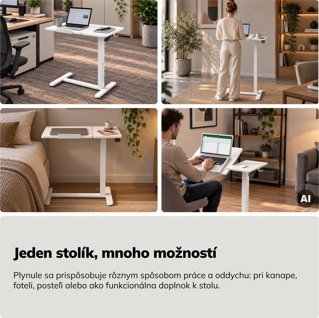Stolík pod notebook mobilný, nastaviteľný, multifunkčný, biely: BILL