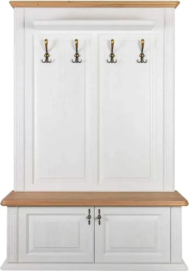 Biela predsieňová zostava so sedením a vešiakový panel, 135x47x210 cm