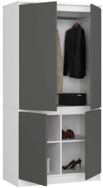 Skriňa S 90 4D CLP biela / grafitová / sivá