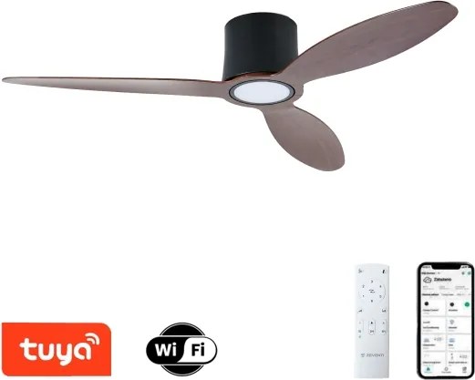 ZEVENTI - stropný LED ventilátor VENTORA LED/24W/230V Wi-Fi Tuya čierna/orech + diaľkové ovládanie
