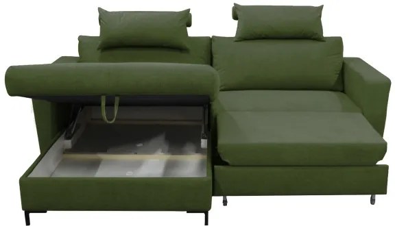 Rozkladacia rohová sedacia súprava s úložným priestorom do tvaru L HORTA ľavá zelená