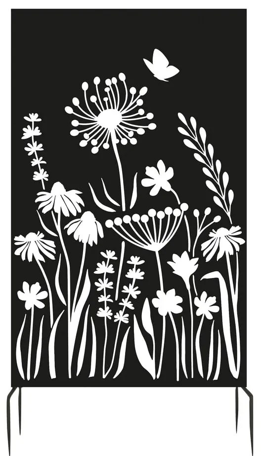 Čierna kovová balkónová zástena 100x186 cm Flowers – Esschert Design