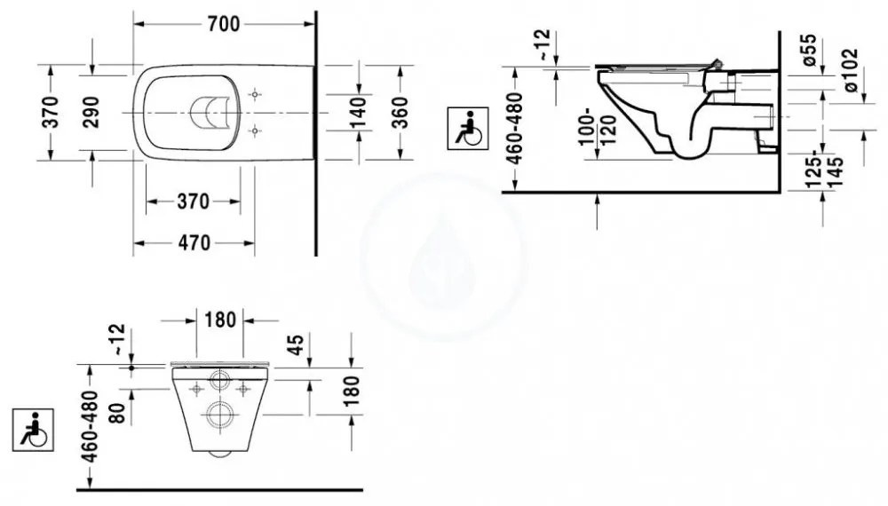 DURAVIT DuraStyle závesné WC, bezbariérové, Rimless, s WonderGliss, biela, 25590900001