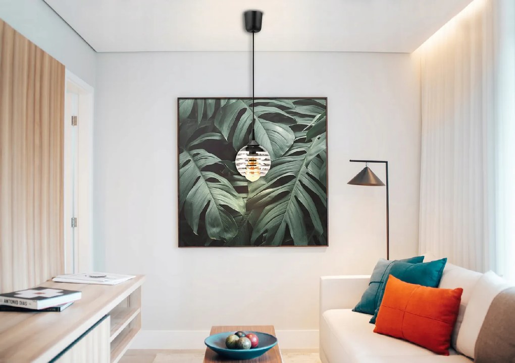 BERGE Sklenená LED závesná lampa 1xE27 - gulička s horizontálnymi pruhmi