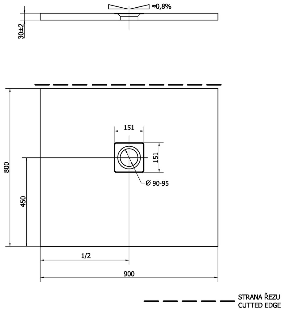 Polysan Polysan, FLEXIA sprchová vanička z liateho mramoru s možnosťou úpravy rozmeru 90x80x3cm, 72927
