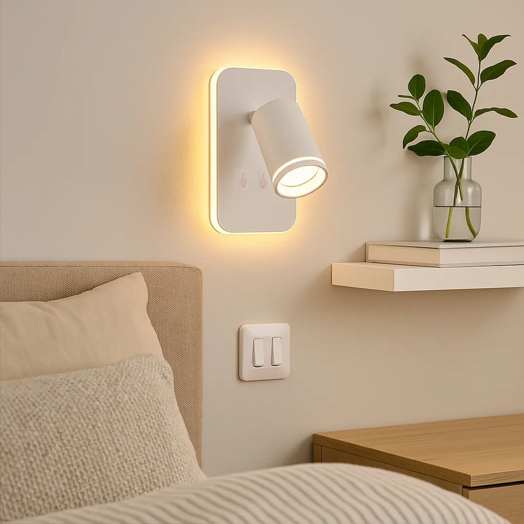 Nástenné svietidlo Pipe Ring, 1x biele kovové tienidlo + 1x LED 6w, w, vypínač