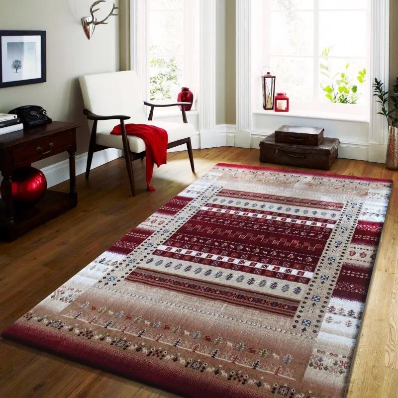DomTextilu Luxusný koberec v béžovej farbe s červenými vzormi 17304-127116