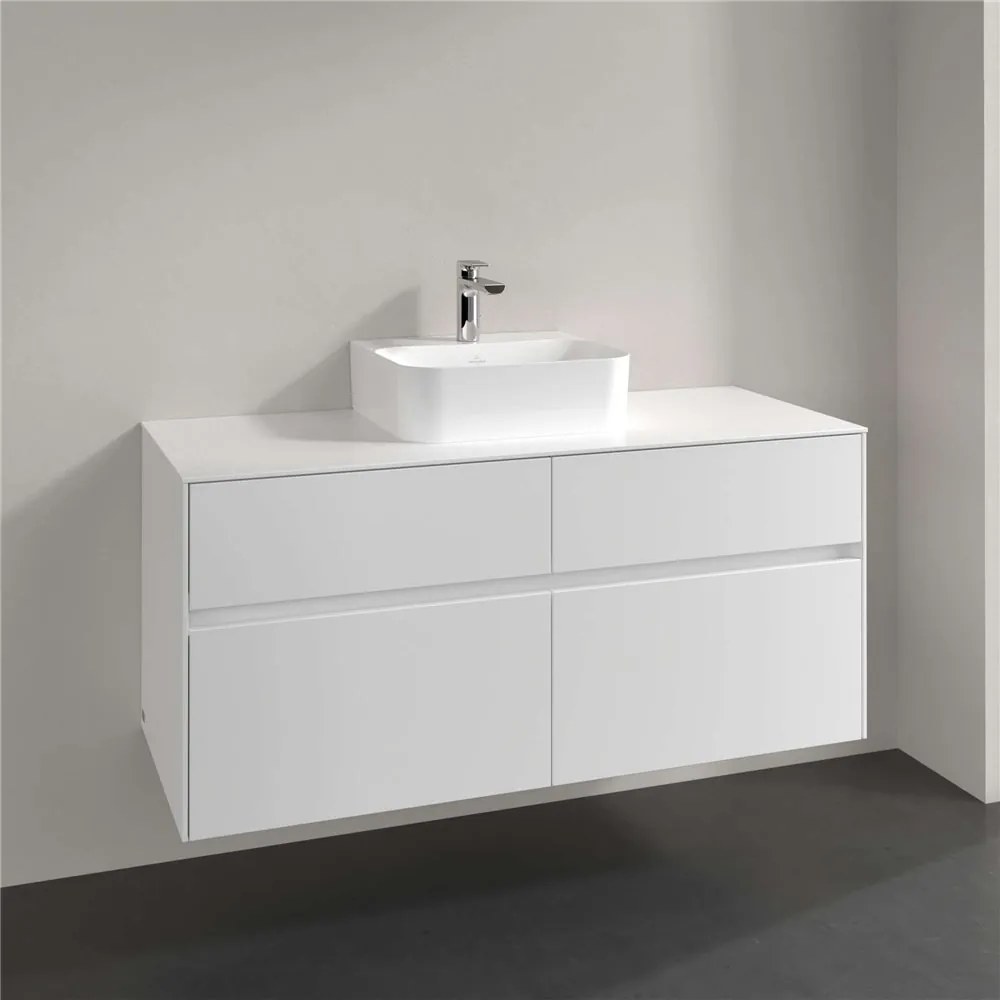 VILLEROY &amp; BOCH Collaro závesná skrinka pod umývadlo na dosku (umývadlo v strede), 4 zásuvky, 1200 x 500 x 548 mm, White Matt, C09700MS