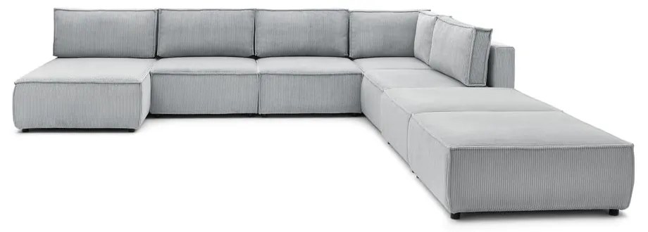 Svetlosivá menčestrová rohová pohovka (do tvaru "U"/variabilná) Nihad modular – Bobochic Paris