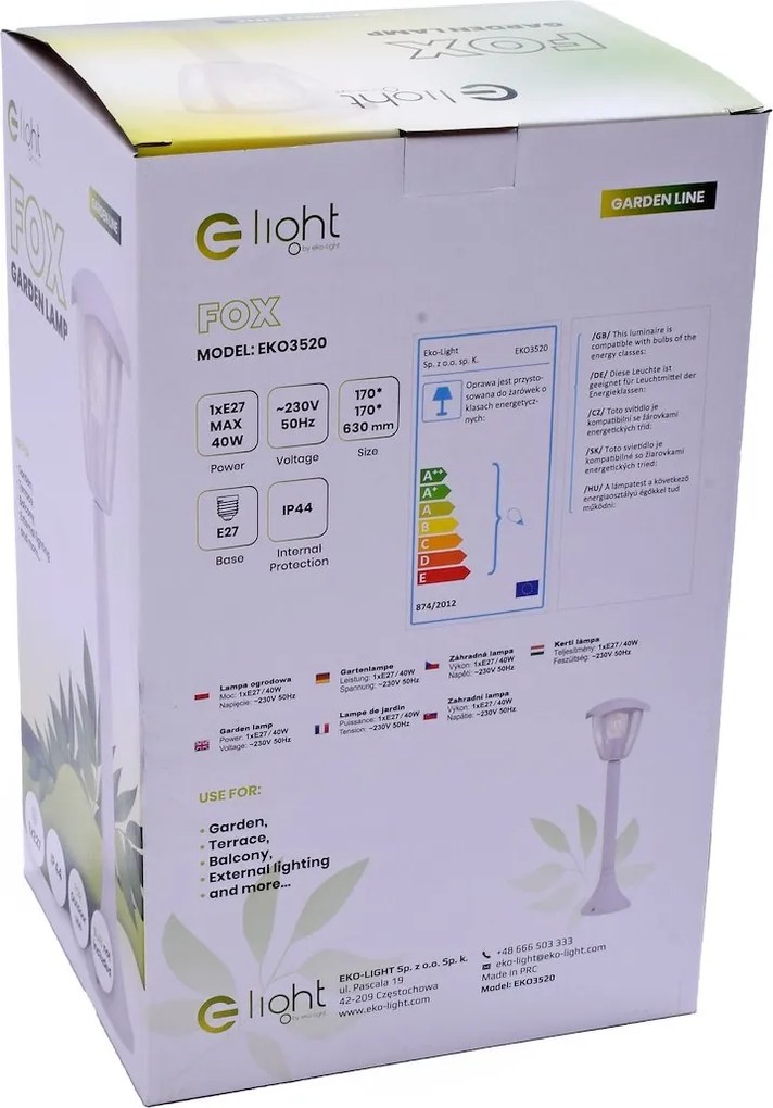 Exteriérové svietidlo Fox Big, 1x akrylové/biele hliníkové tienidlo