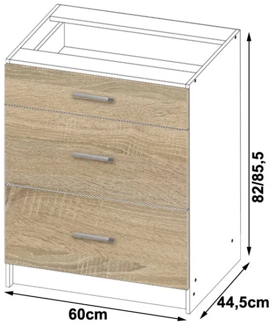 Spodná kuchynská skrinka s doskou LIMA S60 SZ3 biela / dub sonoma