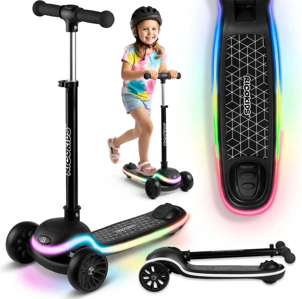 Ricokids Leddi LED balančná Kolobežka pre deti - čierna