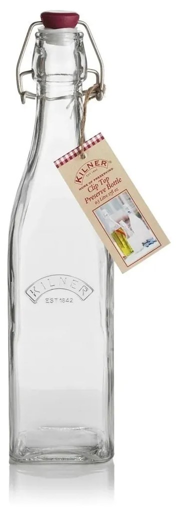 KILNER Hranatá fľaša s klipom Clear 500 ml