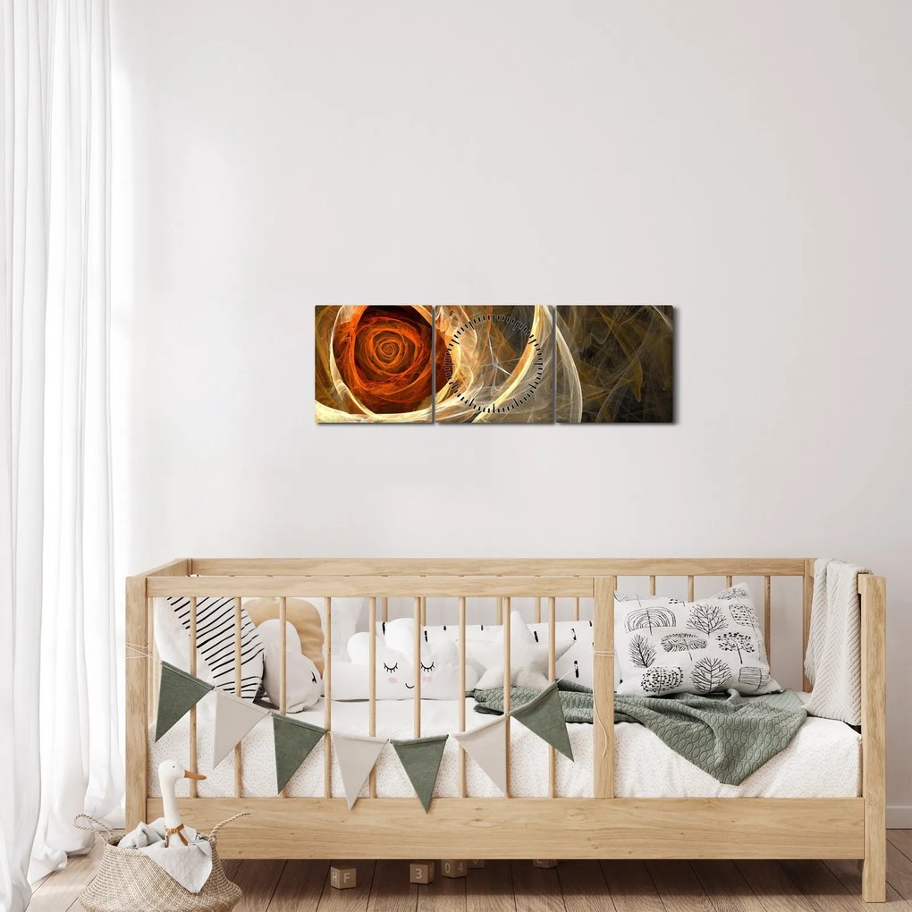 Obraz - Abstraktné ruže v ohnivých farbách (s hodinami) (90x30 cm)