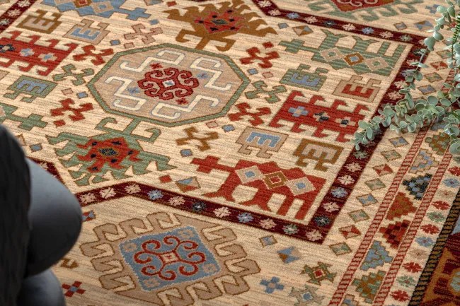 Koberec KESHAN, strapce 6668/53555 béžový / bordový