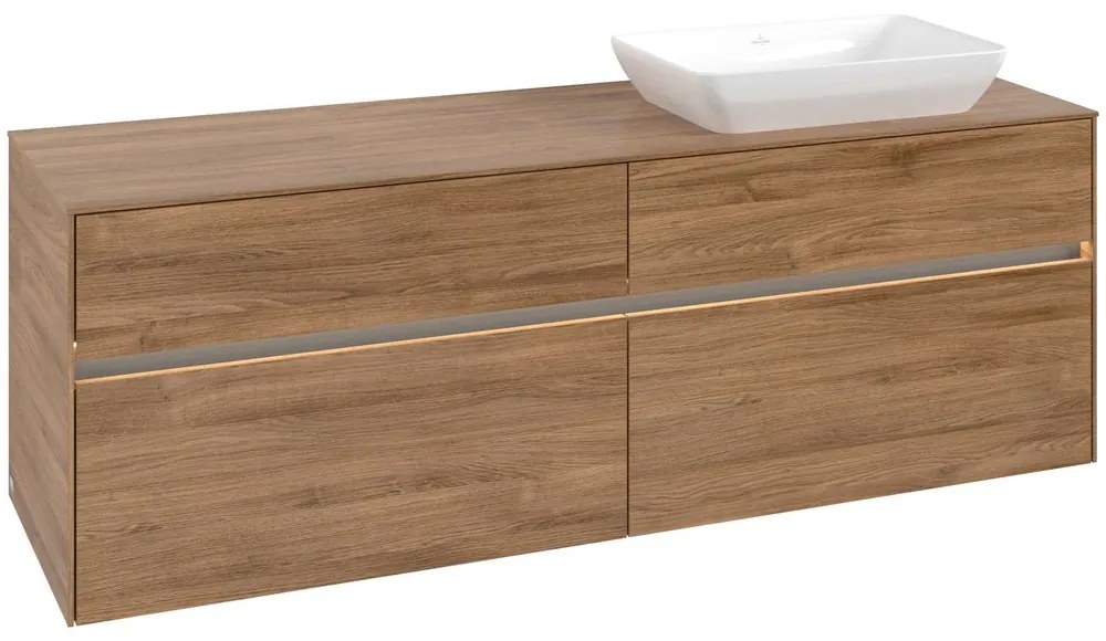 VILLEROY &amp; BOCH Collaro závesná skrinka pod umývadlo na dosku (umývadlo vpravo), 4 zásuvky, s LED osvetlením, 1600 x 500 x 548 mm, Oak Kansas, C122B0RH