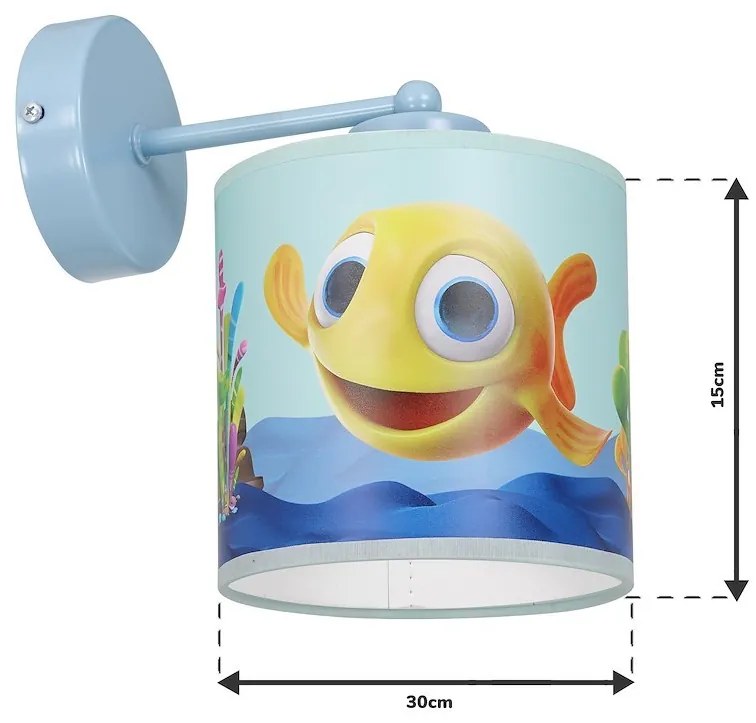 Detské nástenné svietidlo Fish, 1x plastové tienidlo so vzorom, bl