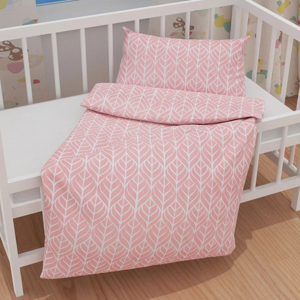 Biante Detské bavlnené posteľné obliečky do postieľky Sandra SA-211 Listy na staroružovom Do postieľky 100x135 a 40x60 cm