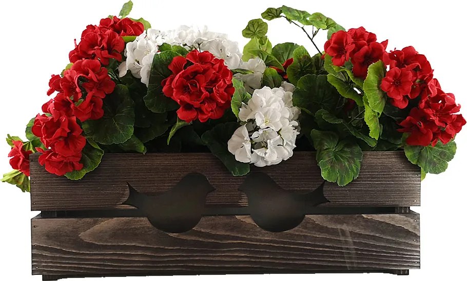 AMADEA Drevený obal na kvetináč tmavý s vtáčikmi, 52x21,5x17cm, český výrobok