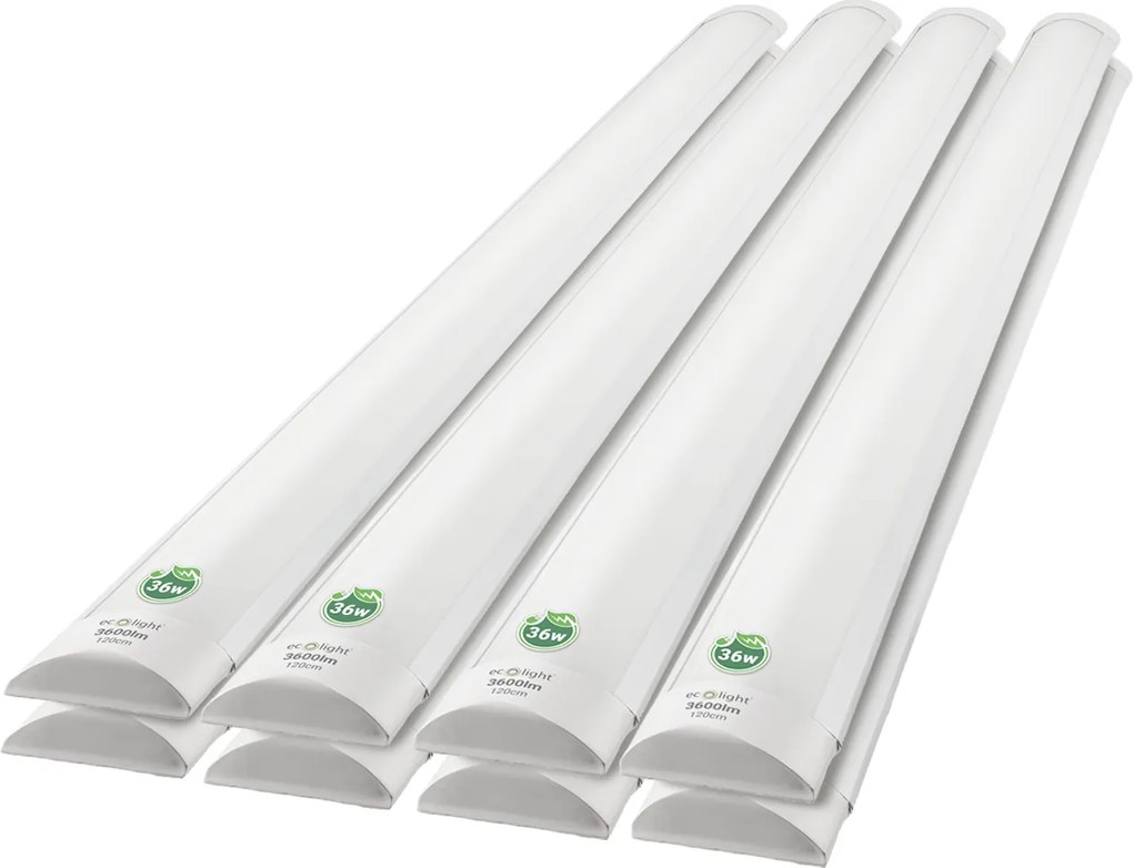 Sada 4 x povrchovo montovateľných LED svietidiel 36W 120cm fluorescenčný panel pre garážovú dielňu