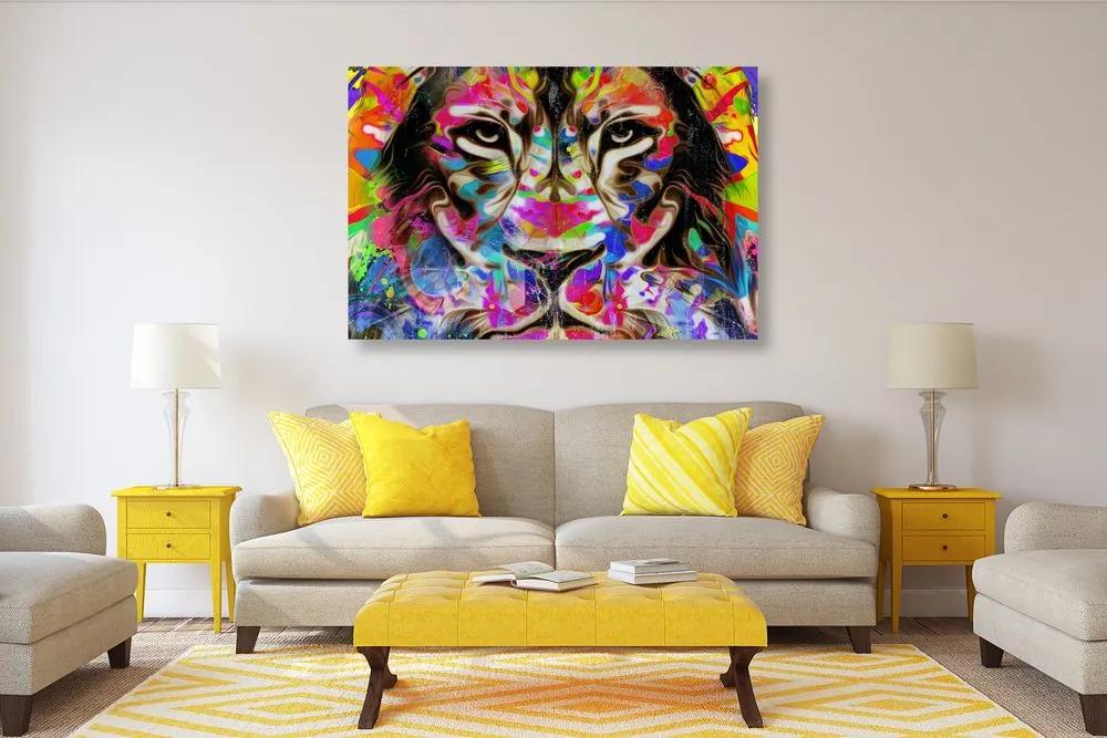 Obraz lev v pestrofarebných farbách