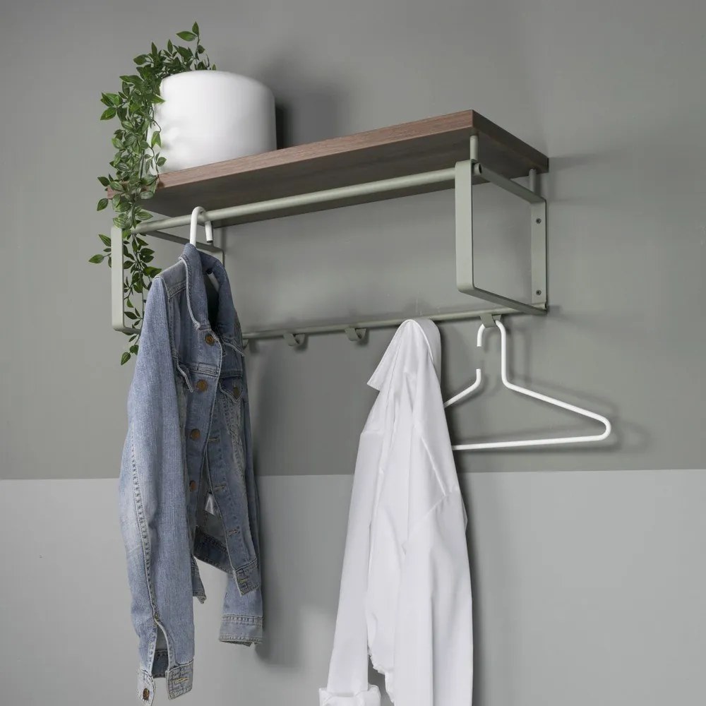 Zeleno-sivý kovový nástenný vešiak s poličkou Rex – Spinder Design