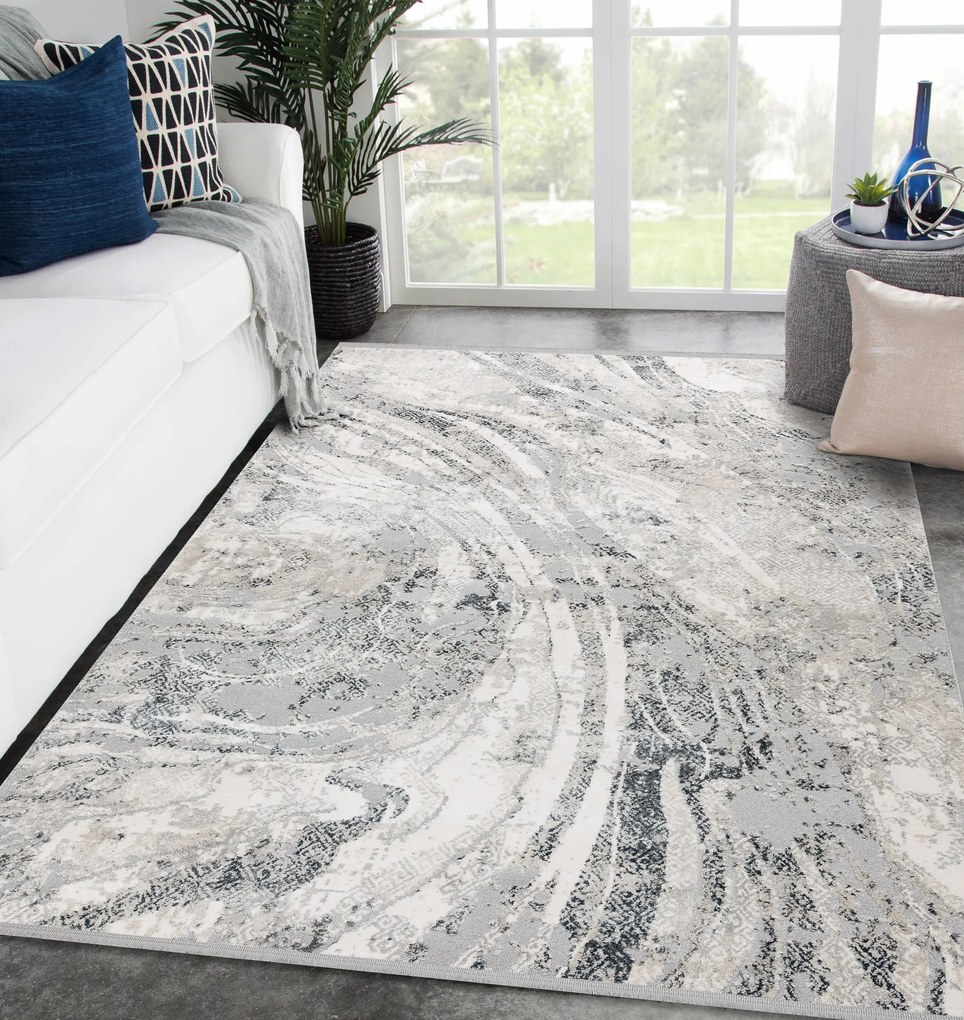 Koberec TULS 51328 s abstraktným vzorom, slonovinová sivá