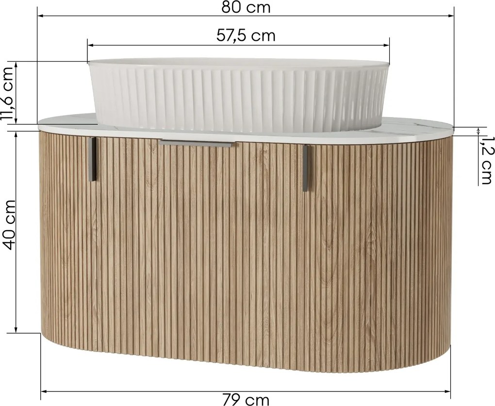 Závěsná skříňka s deskou a umyvadlem La Simplicite 80 cm dub přírodní/bílá