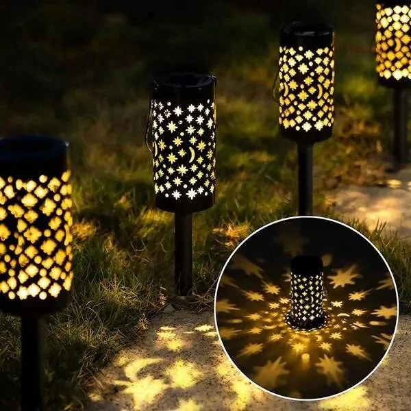ST Záhradná dekoračná solárna lampa 2ks Hviezdy čierna