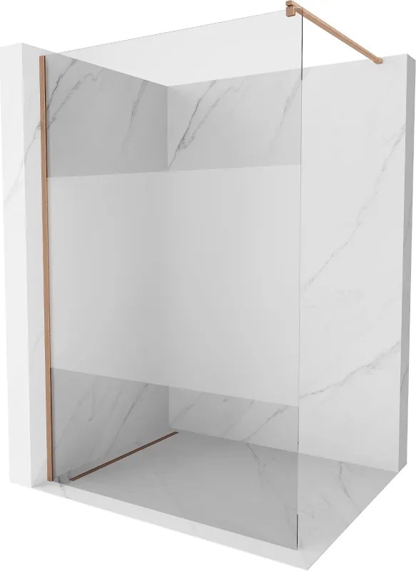 Mexen Kioto, sprchová zástena Walk-In 140 x 200 cm, 8mm číre sklo-námraza, medený matný profil, 800-140-101-65-35